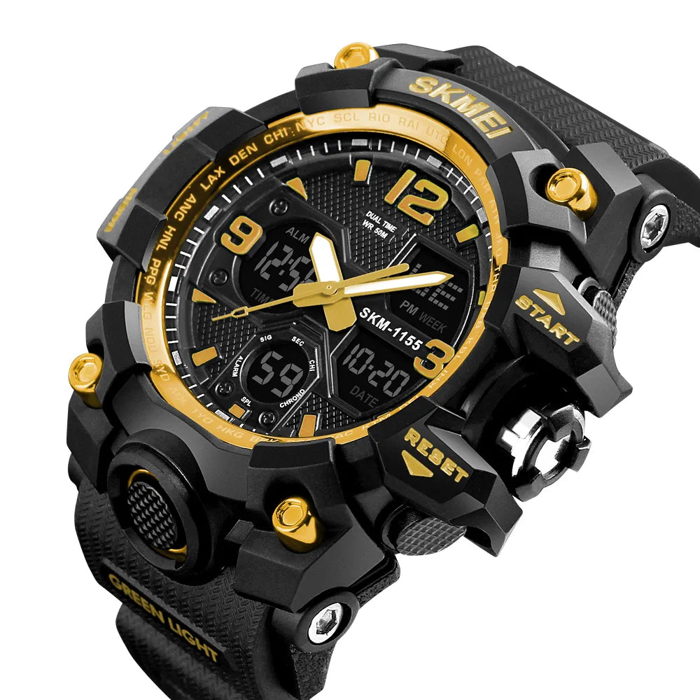 Skmei - 1155 - Sports Analog Digital Watch - Gold image 1