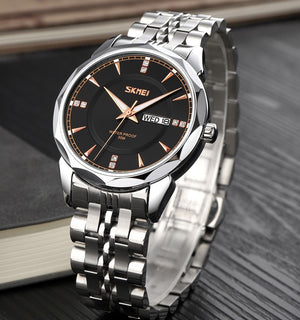 SKMEI - 9268 - Quartz Stainless Steel Luxury Analog Watch - silver black image 1