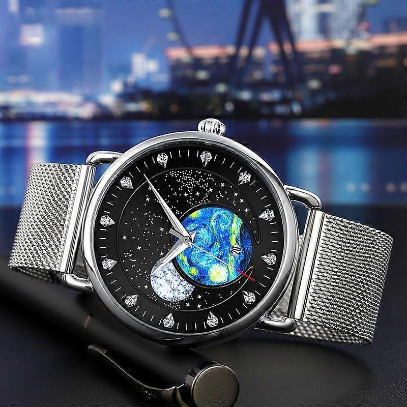 Skmei - 9283 - Classic Analog Galaxy Dial Watch - black-steel image 1