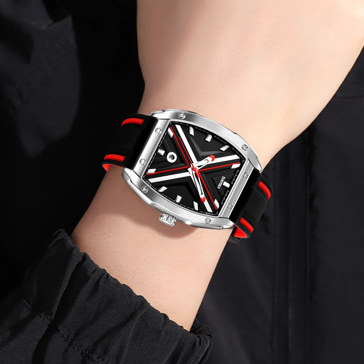 Skmei - 9364 - Sporty Barrel Shape Quartz Watch - Red image 3