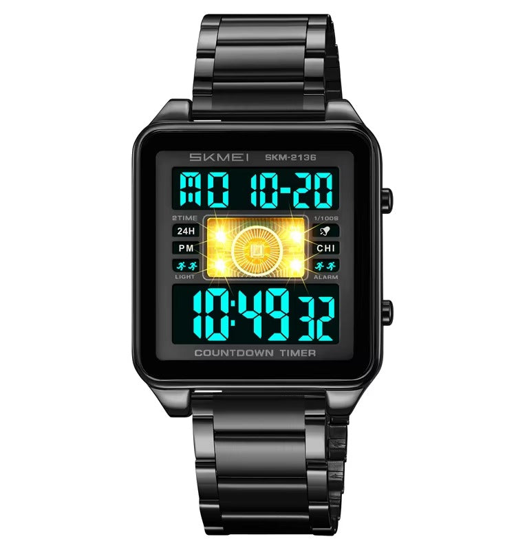 SKMEI 2136 Multi-Display Digital Chronograph Sports Watch - Black/Black image 3