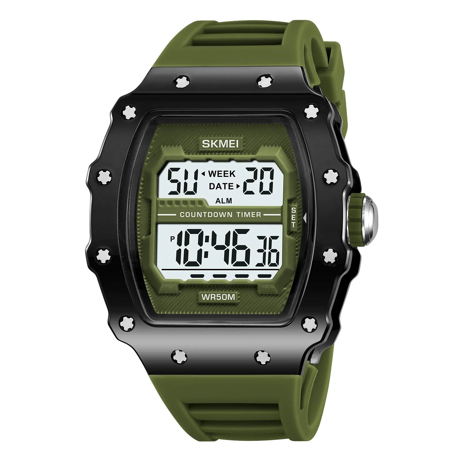 SKMEI 2296 Digital Sports Countdown Timer Watch - brightblack/armygreen image 0