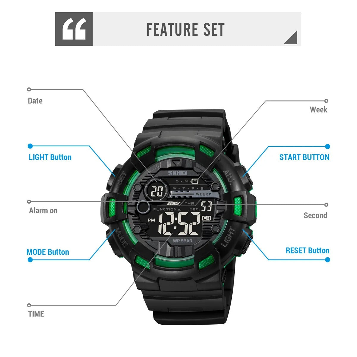 Skmei - 2110 - Advanced Digital Functions Watch - Black/green transparent image 3