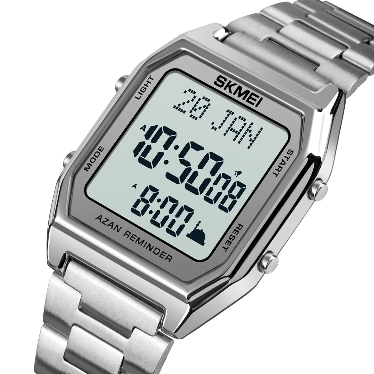 SKMEI - 1763 - Qibla Azan Time Reminder Prayer Watch - silver white image 1