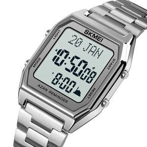 SKMEI - 1763 - Qibla Azan Time Reminder Prayer Watch - silver white image 1
