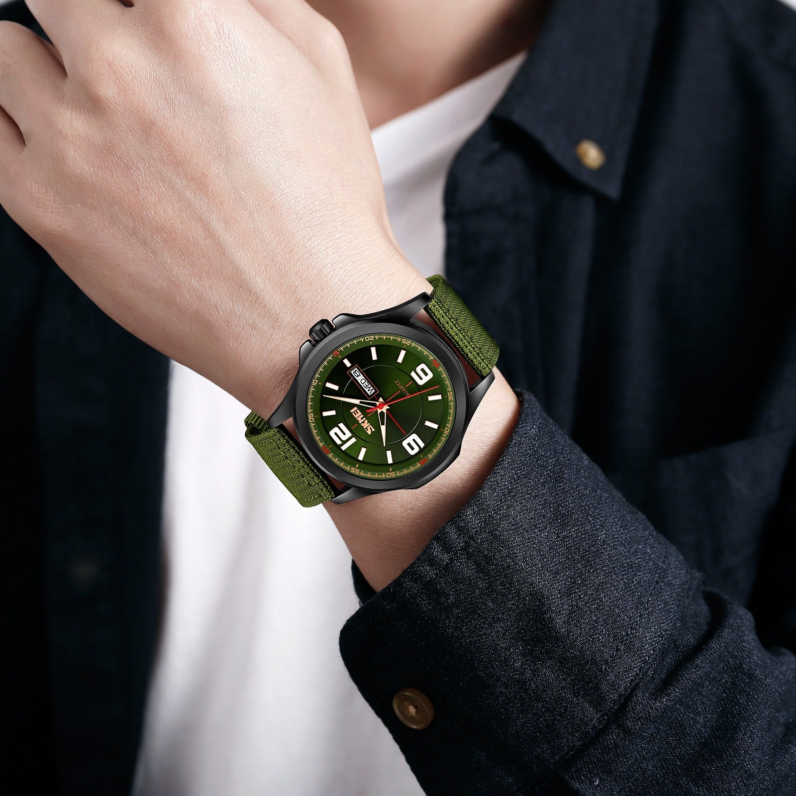 SKMEI - 9315 - Casual Nylon Strap Men’s Watch - armygreen image 2