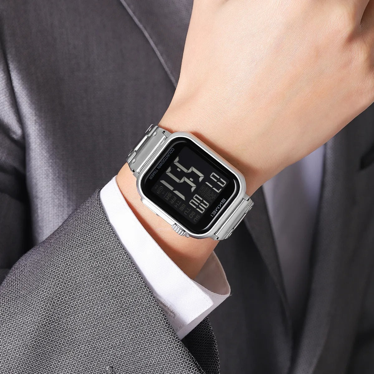 SKMEI 2447 Square Digital Countdown Timer Watch - silver/black image 2