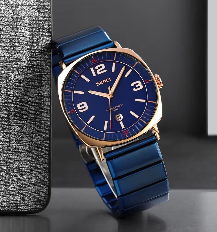 SKMEI - 9280 - Slim Steel Analog Quartz Watch - Rosegold/Blue image 3