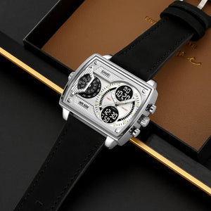 SKMEI 2229 Multi-Zone Analog Digital Sports Watch - silver/silver/leather image 1