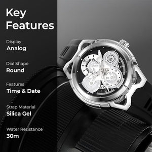 SKMEI - 9349 - Silicone Quartz Luxury Watch - Silver/Black image 2