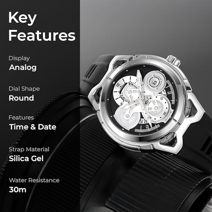 SKMEI - 9349 - Silicone Quartz Luxury Watch - Silver/Black image 2