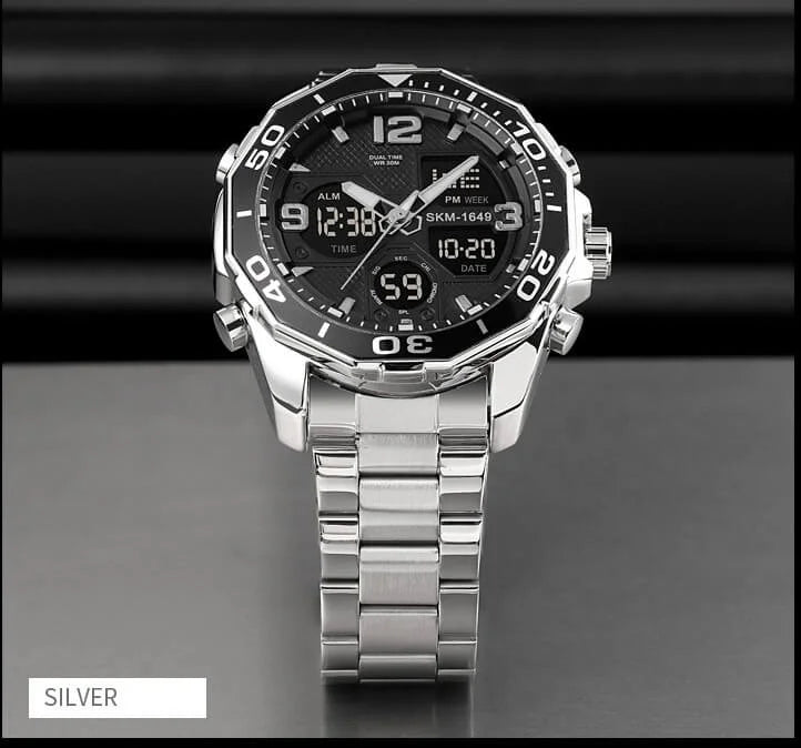 Skmei - 1649 - Rotatable Ring Quartz MultiFunctional Watch - Silver image 2