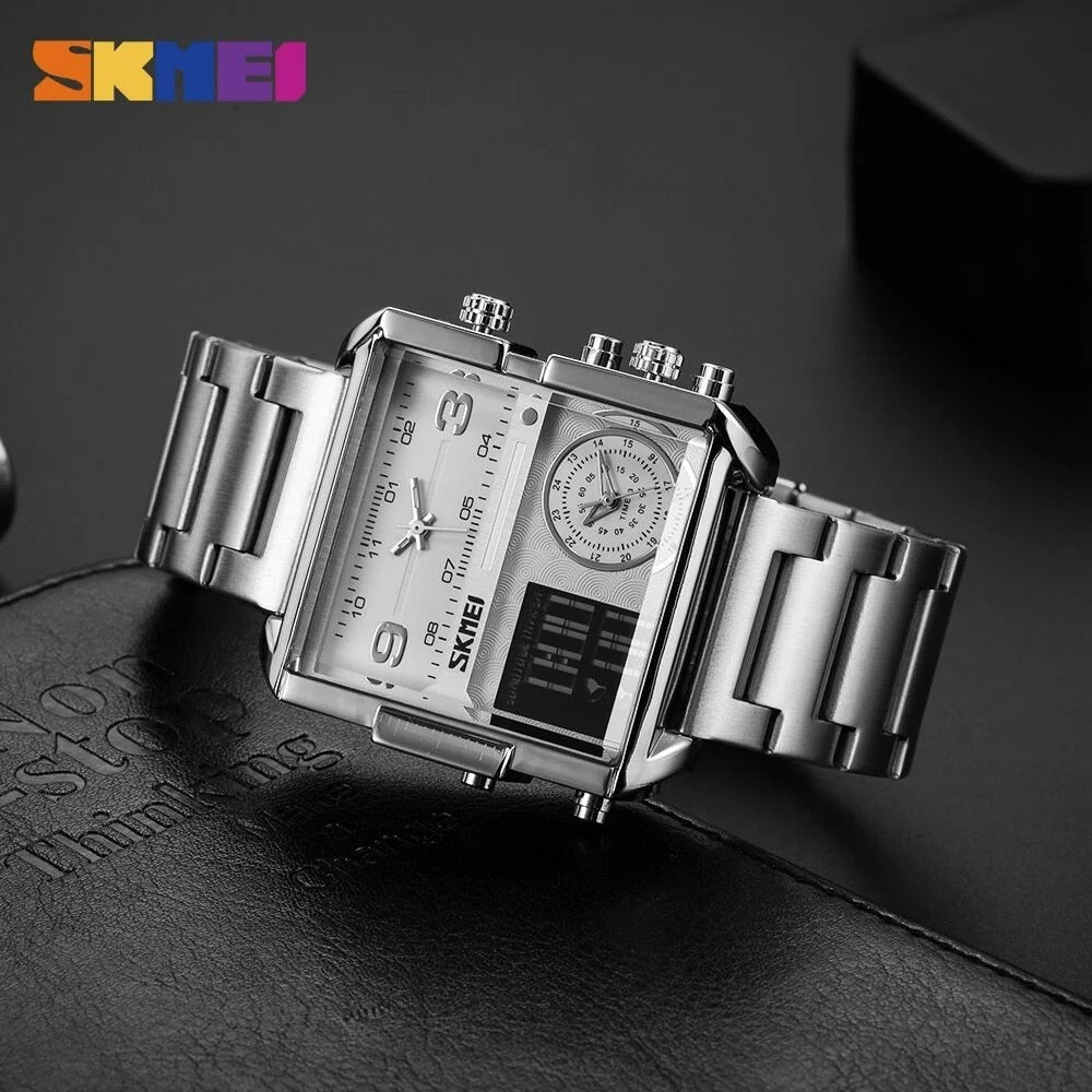 Skmei - 1584(chain) - Sports Quartz Waterproof Tiple time - Silver-Steel image 3