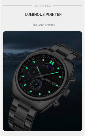 SKMEI - 9325 - Quartz Luxury Moon Phase Chrono Watch - RoseGold/Black image 4