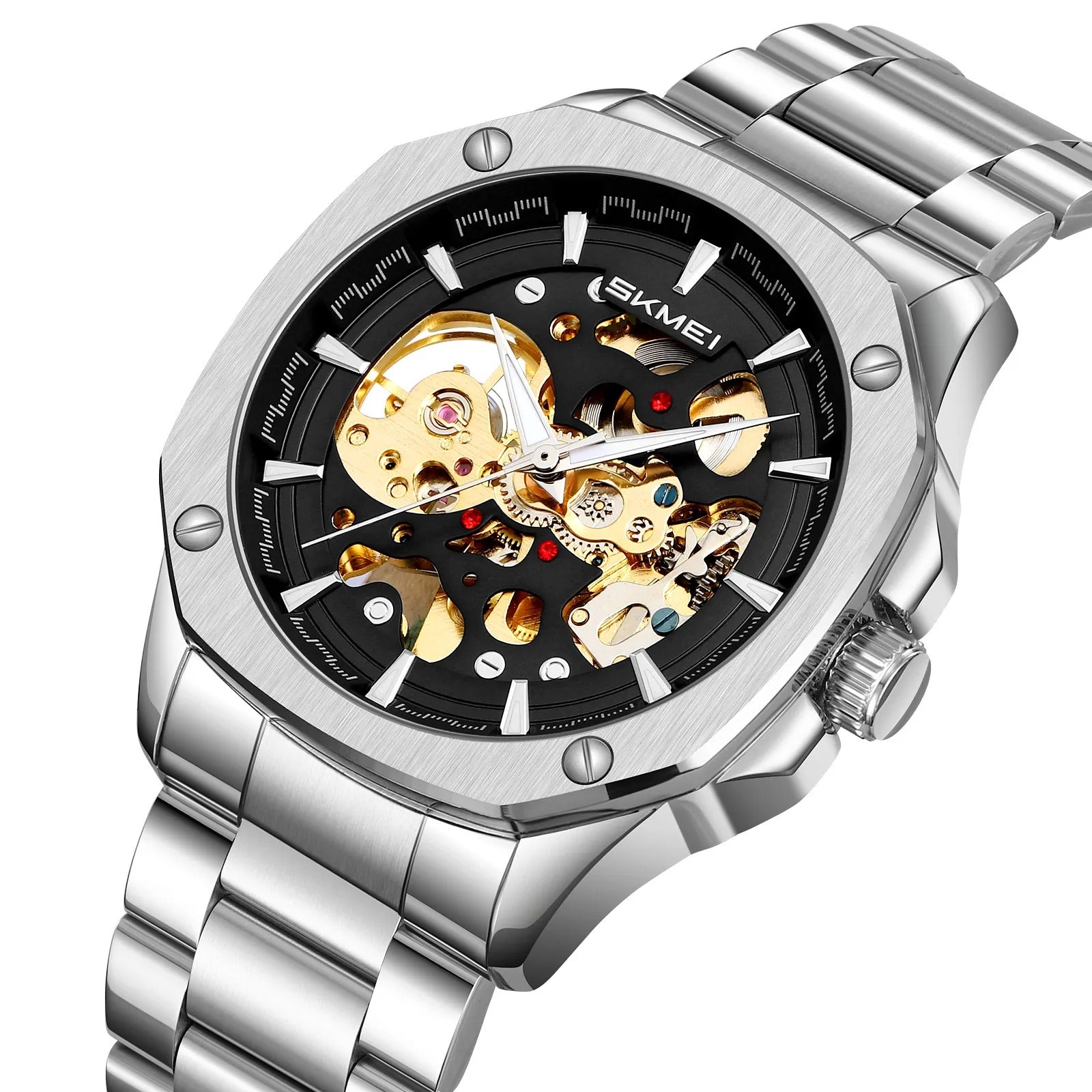 Skmei - 9378 - Automatic Skeleton Watch - silver/black image 0