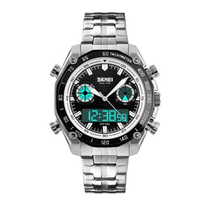 SKMEI - 1204 - Dual Time Stainless Steel Digital Watch - black/black image 3