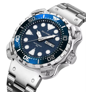 Skmei – 9385 – Luxury Stainless Steel Watch – Silver/Blue image 1