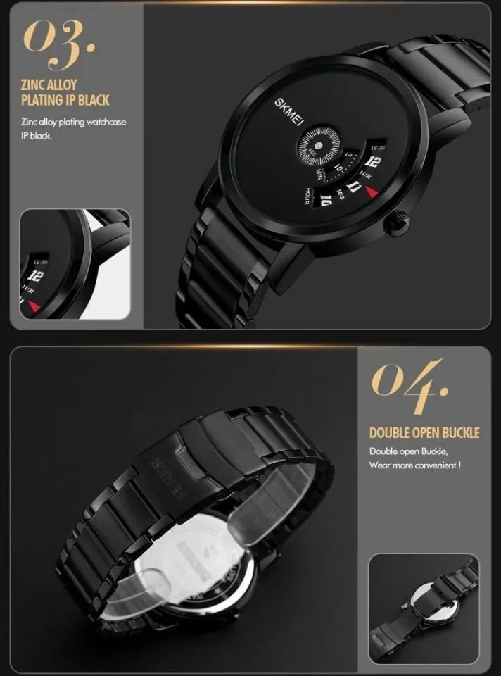 Skmei - 1260 - Waterproof Business Watch For Men - Black/Black-Steel image 6