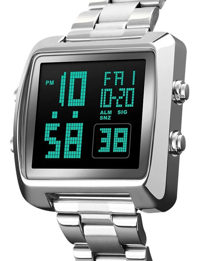 Skmei - 1369 - Digital Luxury Gents Stainless Steel Watch - Silver image 5