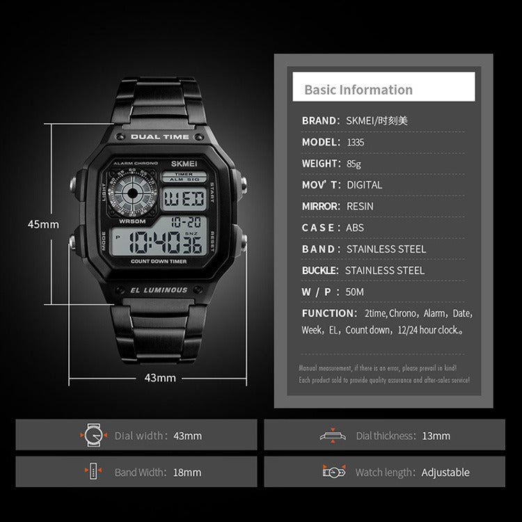 Skmei - 1335 - Digital Sports Countdown Waterproof Watch - Black image 9