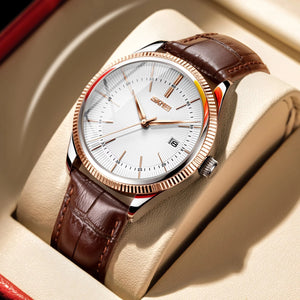 Skmei - 9298 - Leather Strap Casual Analog Quartz Watch - silver/rose gold-silver image 0