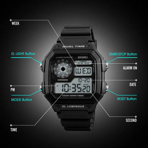 SKMEI 1299 Digital Dual Time Sports Watch - black image 1