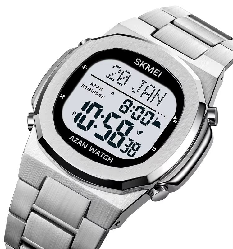 SKMEI - 2036 - Qibla Azan Time Reminder Prayer Watch - silver/white image 1