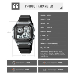 Skmei - 1998 - Digital Sports 50M Waterproof Watch - White image 7