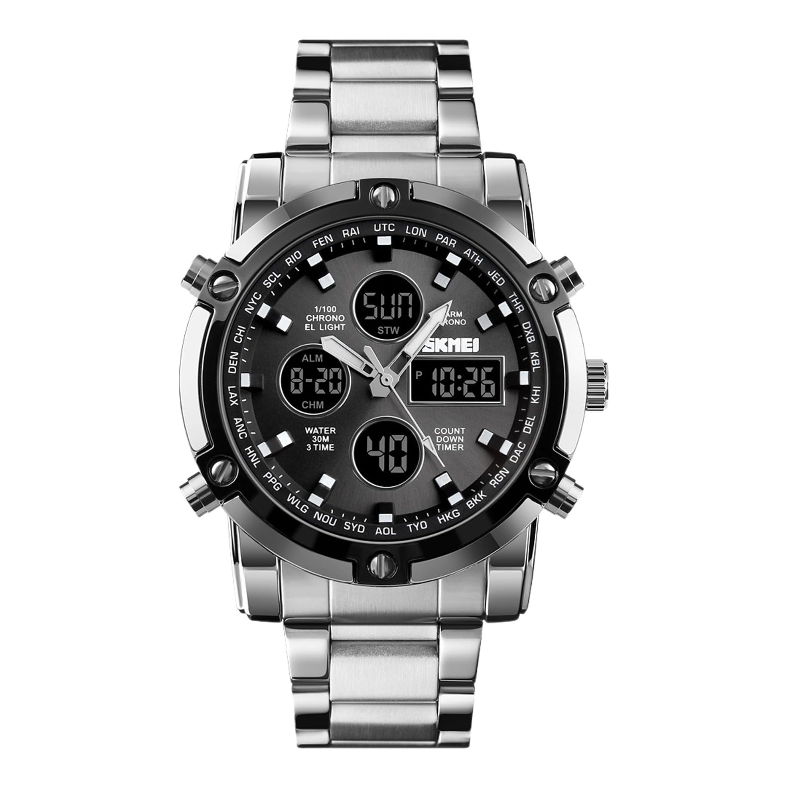 Skmei – 1389 – Dual Display Waterproof Business Watch - Silver/Black image 0