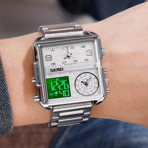 Skmei - 1584(chain) - Sports Quartz Waterproof Tiple time - Silver-Steel image 2