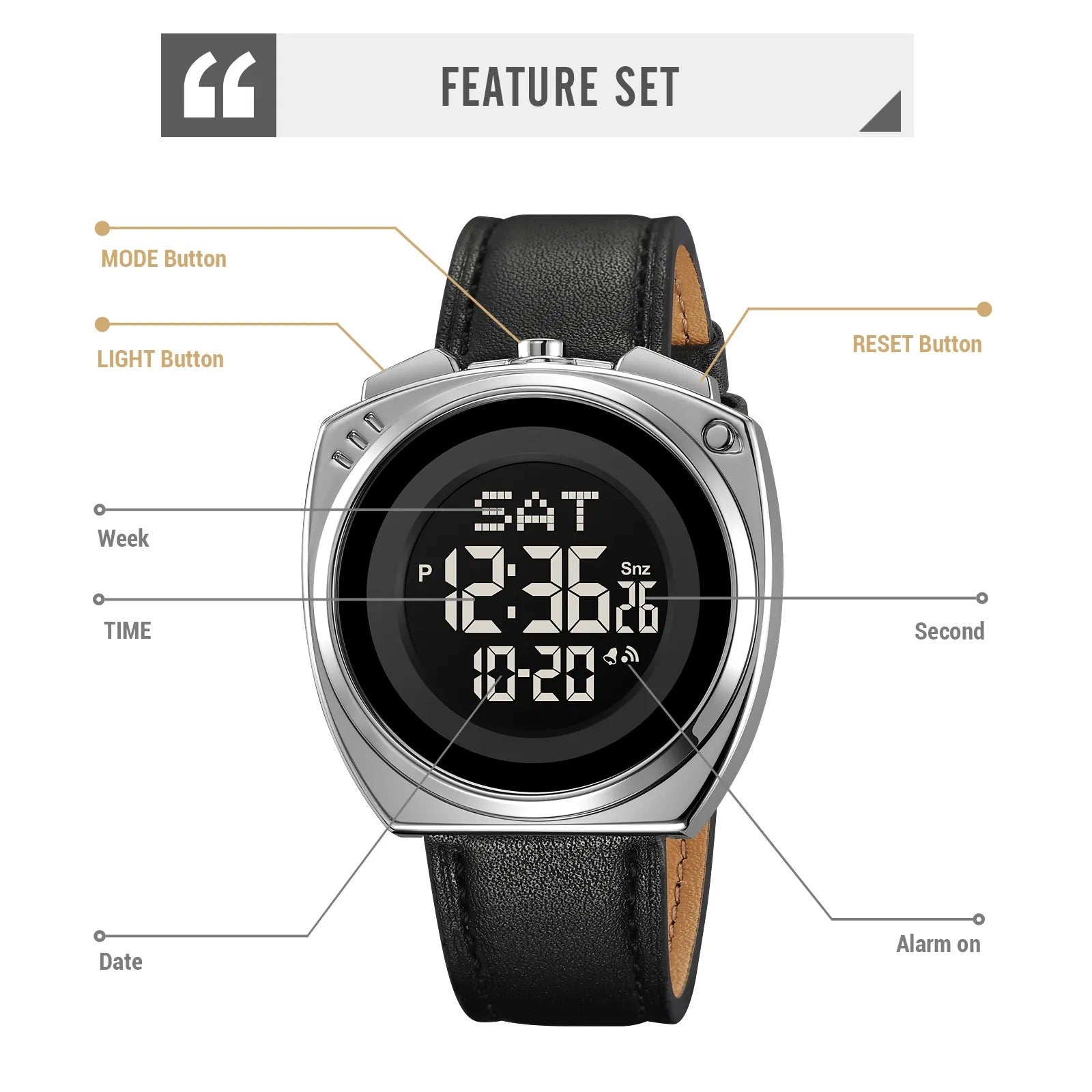 SKMEI 2241 Digital Leather Strap Watch - silver/black image 1