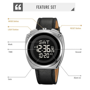 SKMEI 2241 Digital Leather Strap Watch - silver/black image 1