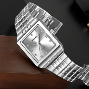 SKMEI 2619 Square Analog Diamond Dial Watch - silver/silver image 1