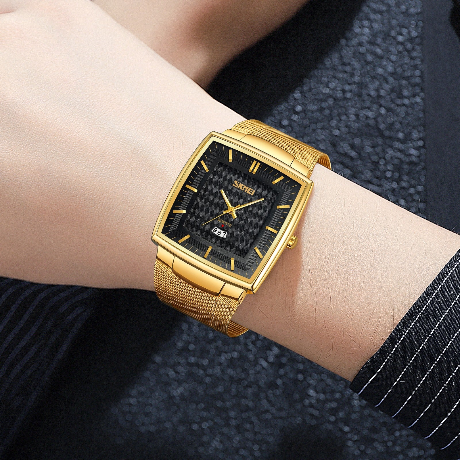 SKMEI - 9311 - Elegant Square Quartz Mesh Edition Watch - gold/black image 4