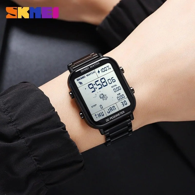 Skmei - 1888 - Digital Dial Step Count Pedometer Stainless Steel Watch - Black image 2