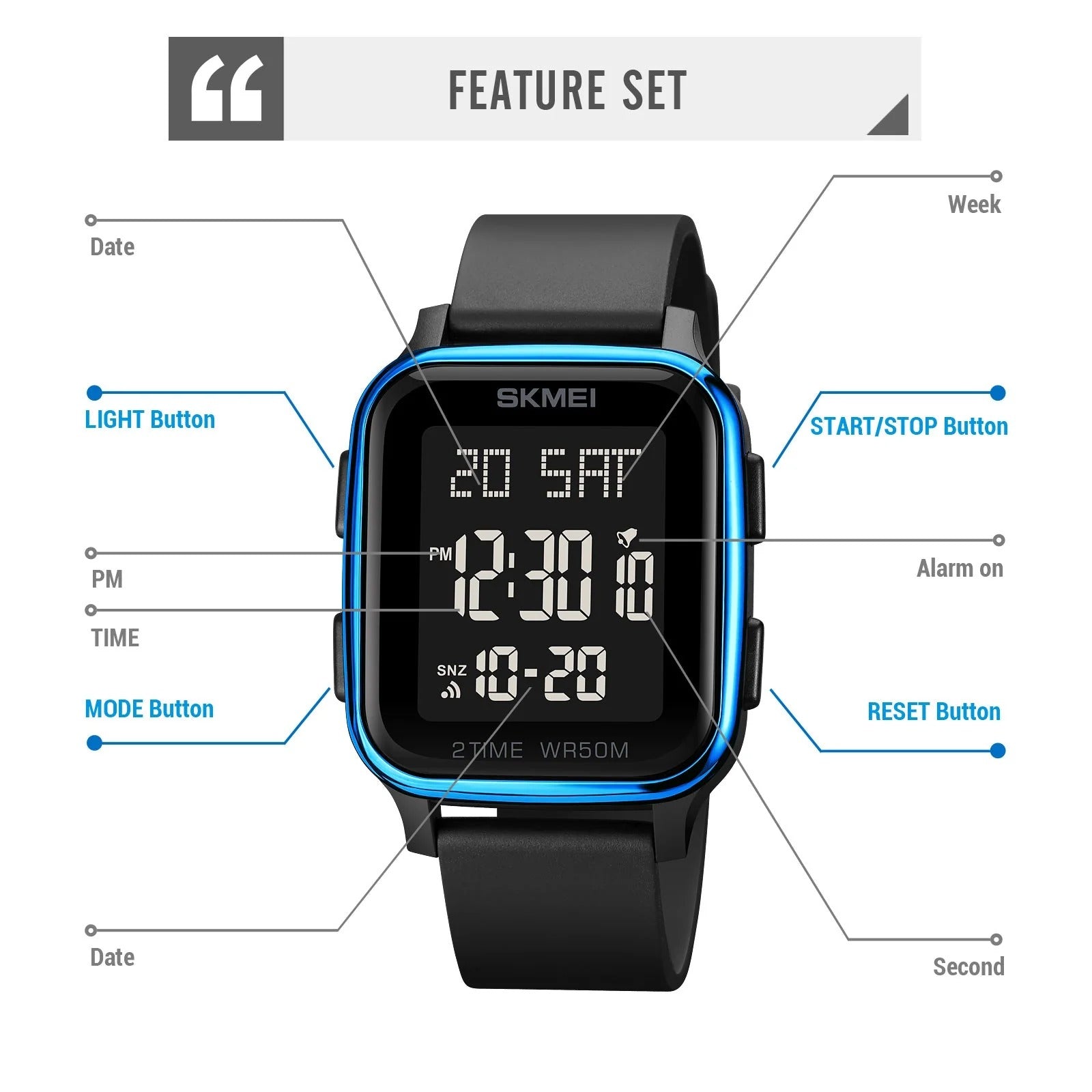 SKMEI - 1858 - High Quality Luxury Watch - Blue image 3