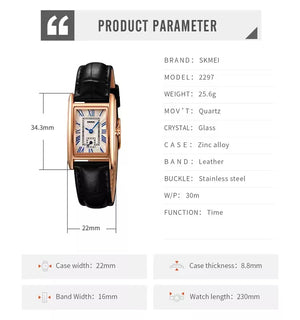 SKMEI - 2297 - Women Down Second Leather Strap Quartz Watch - rose gold/black image 3