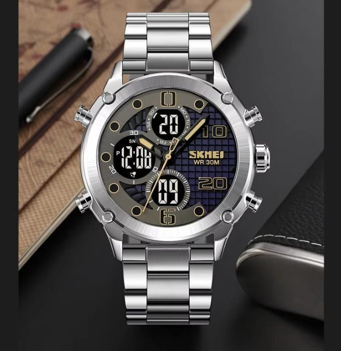Skmei - 1975(chain)- 30m Waterproof Mutifunctional - Silver/Black-Steel image 1