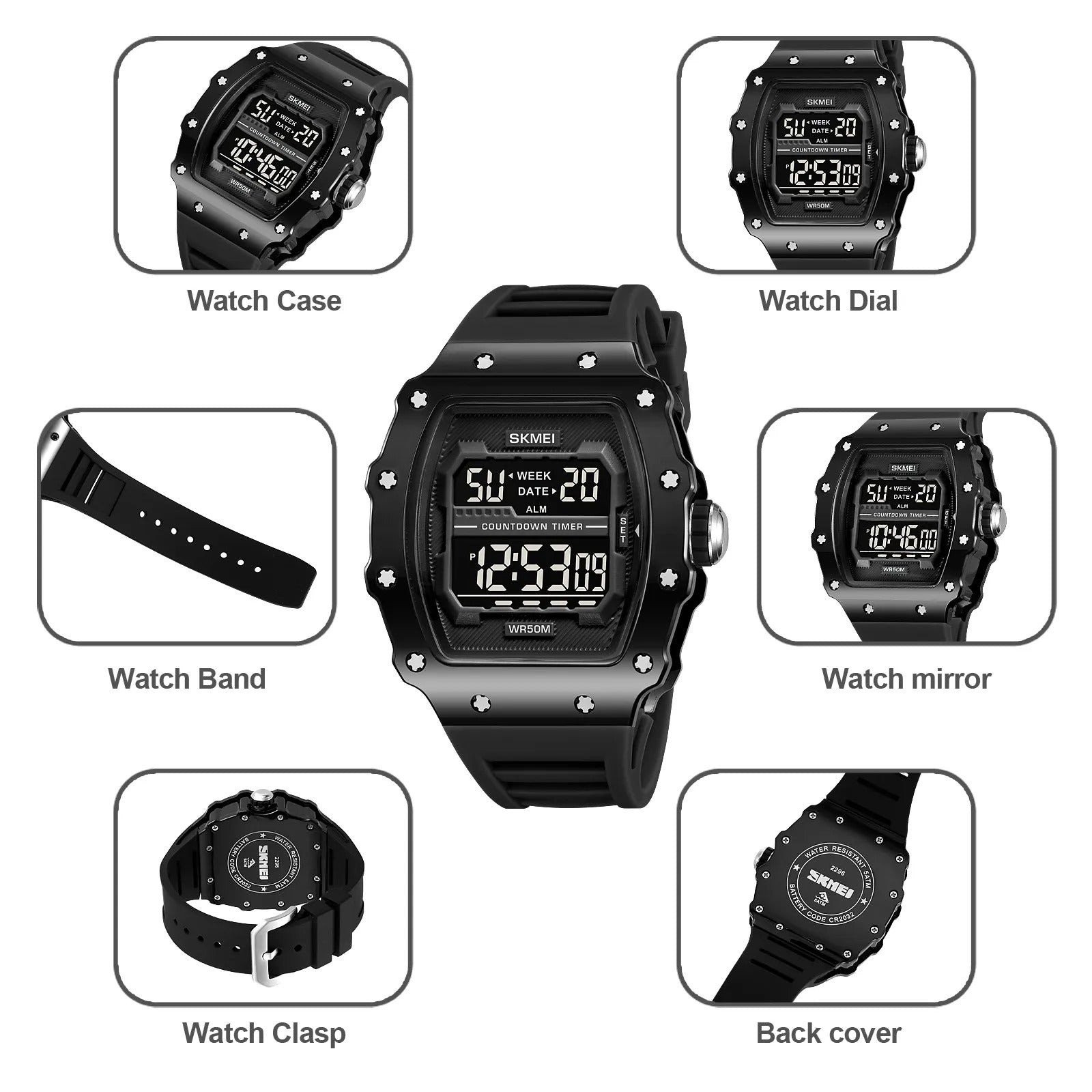 SKMEI 2296 Digital Sports Countdown Timer Watch - bright/black/black image 3