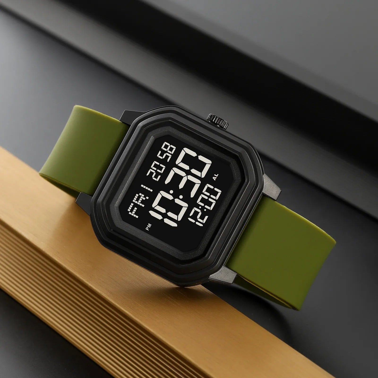 Skmei - 2558 - Minimal Time Digital Watch - Army Green image 1