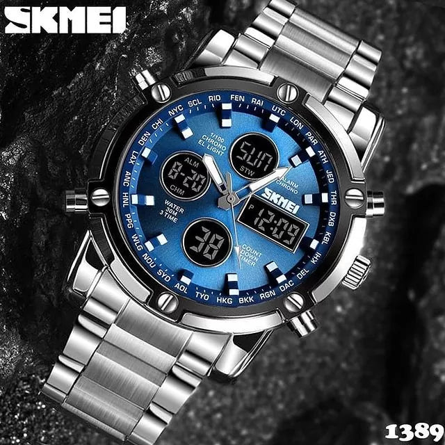 Skmei – 1389 – Dual Display Waterproof Business Watch - Silver/Blue image 5