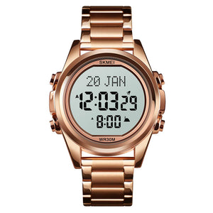 SKMEI - 1667 - Qibla Azan Time Reminder Prayer Watch - Rose gold/white image 0
