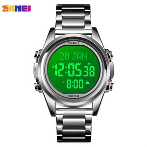 SKMEI - 1667 - Qibla Azan Time Reminder Prayer Watch - Silver/white image 3