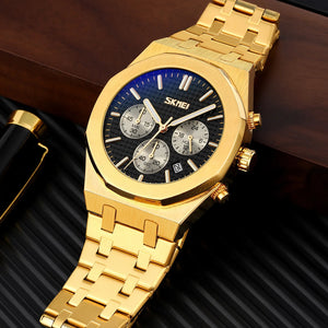 SKMEI - 9296 - Analog Stainless Steel Chronograph Quartz Watch - gold black image 2