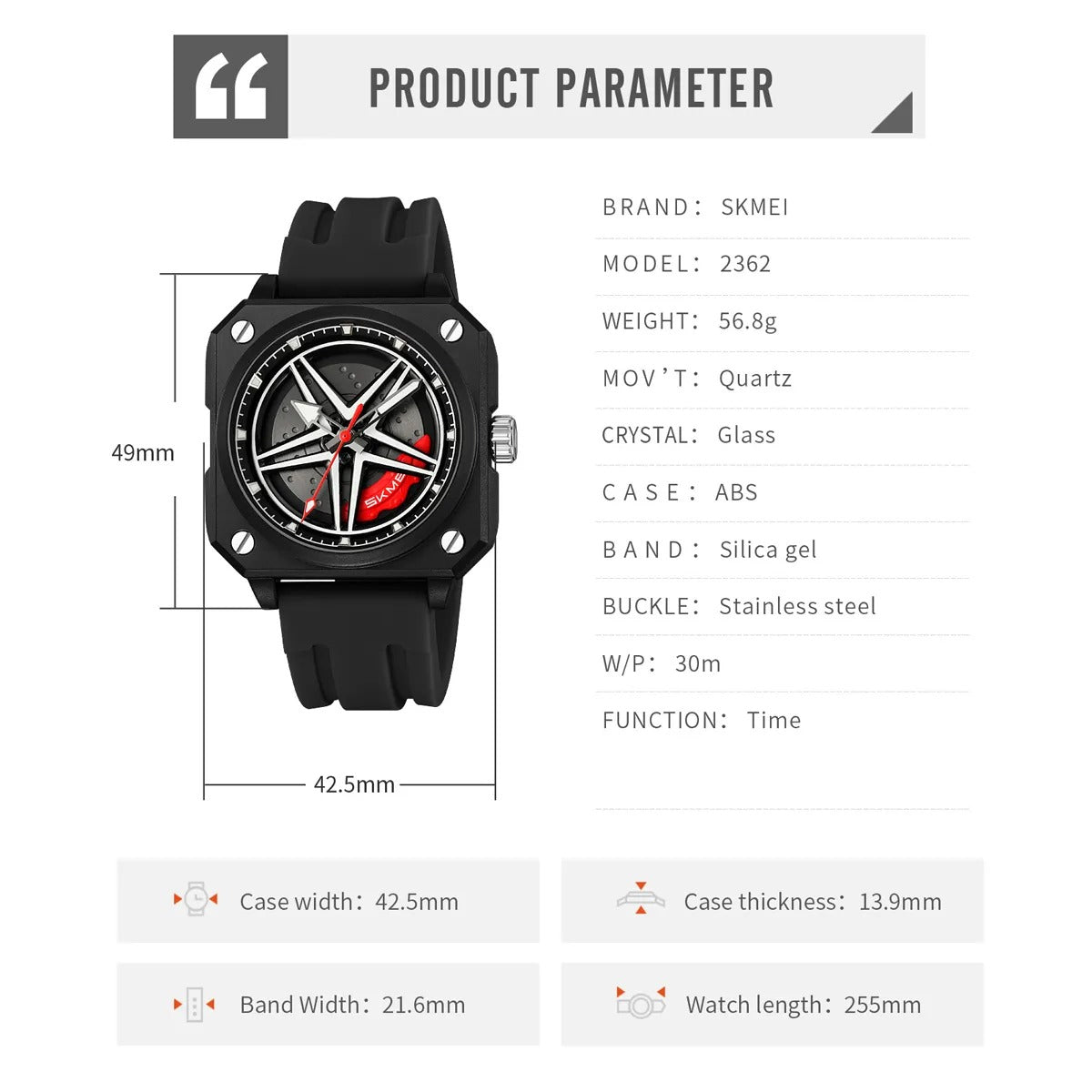 Skmei 2362 Trendy Wheel Spinner Quartz Silicon Strap - Black image 8