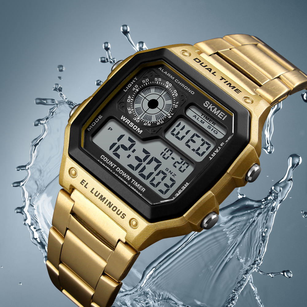 Skmei - 1335 - Digital Sports Countdown Waterproof Watch - Gold image 0