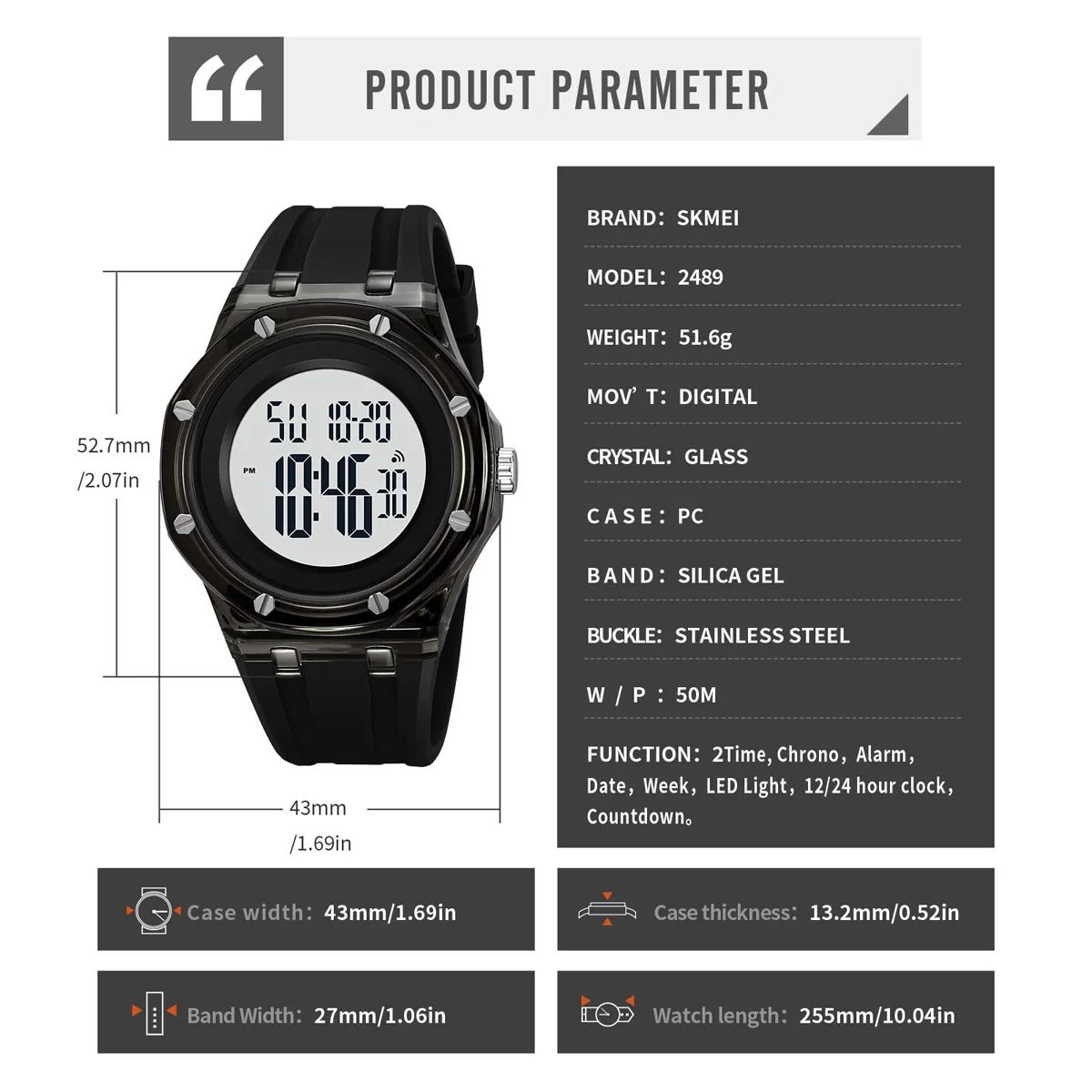 Skmei - 2489 - Stealth Core Digital Watch - Black/White image 4