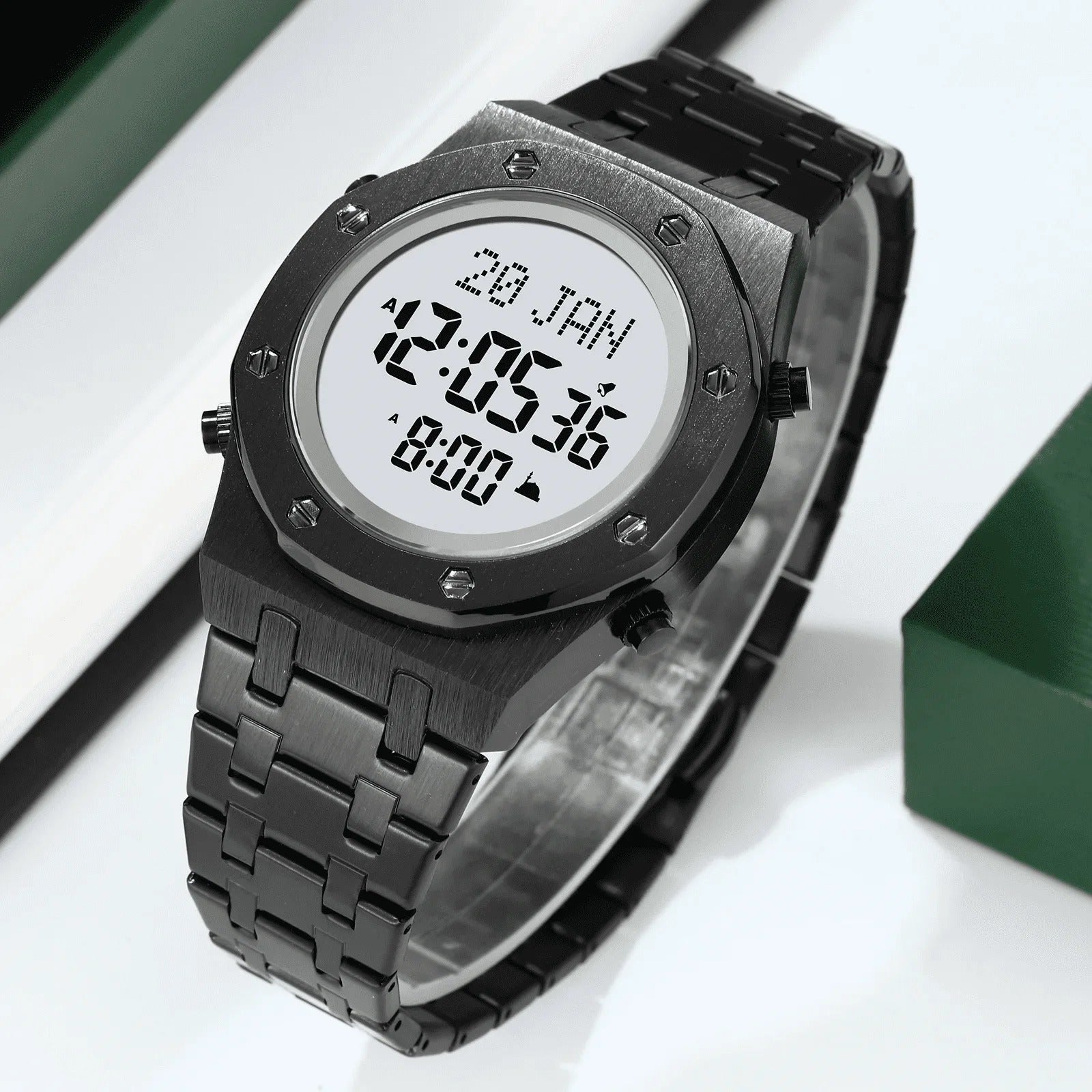 SKMEI - 2043 - Qibla Azan Time Reminder Prayer Watch - black/white image 2