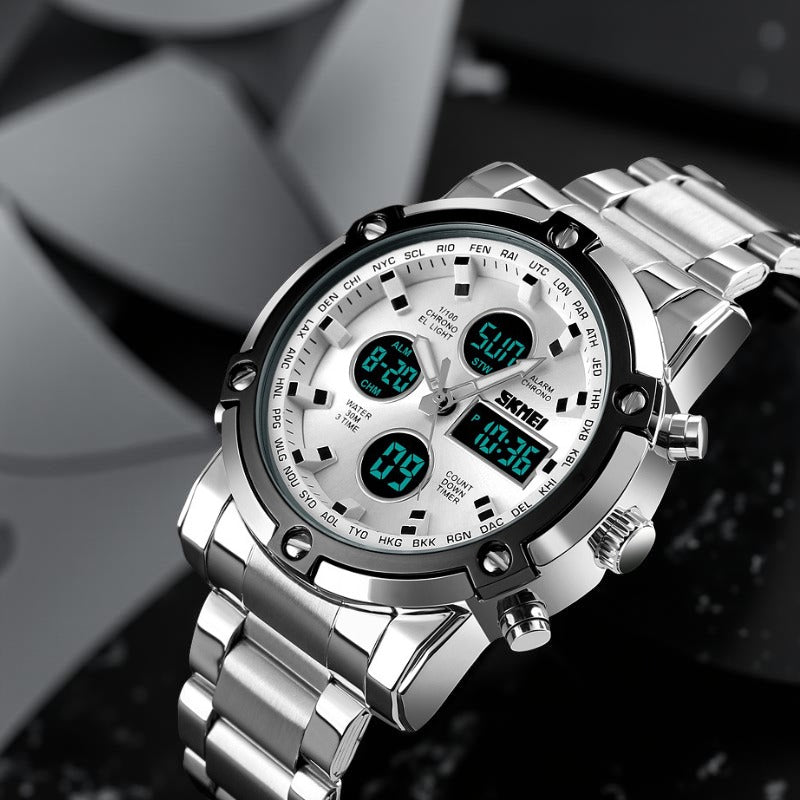 Skmei – 1389 – Dual Display Waterproof Business Watch - Silver/Silver image 1