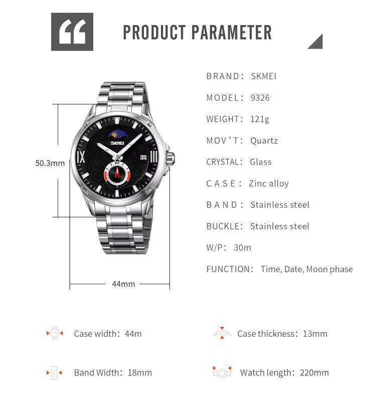 SKMEI - 9326 - High Quality Luxury Watch - silver-black image 3